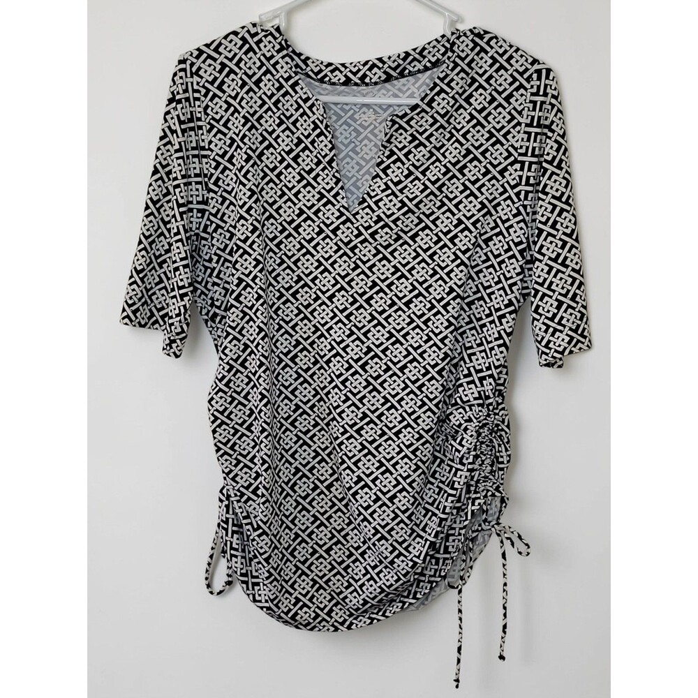 NEW LANDS' END Women Stretch Blouse Black White M 10-12